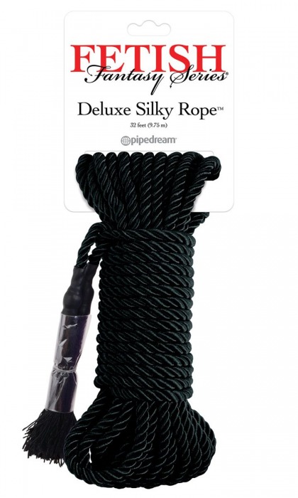 Черная веревка для фиксации Deluxe Silky Rope - 9,75 м. - Pipedream - купить с доставкой в Йошкар-Оле