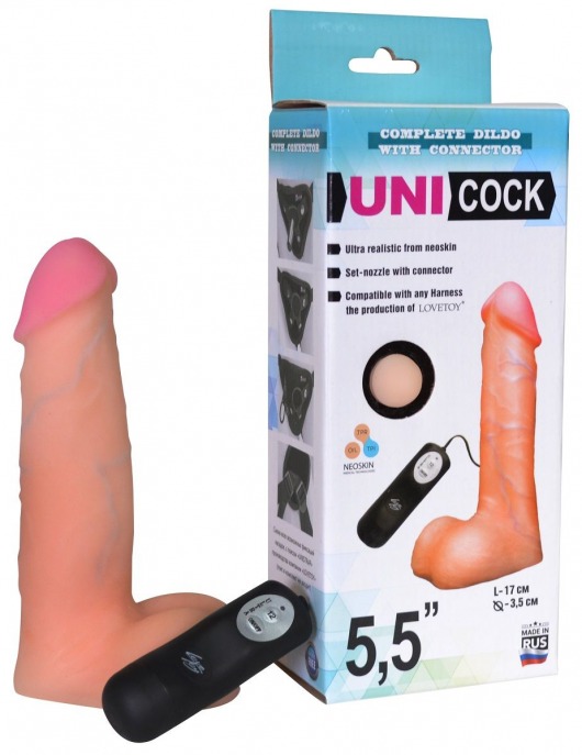 Фаллическая насадка Харнесс UNICOCK 5,5  с вибрацией - 17 см. - LOVETOY (А-Полимер) - купить с доставкой в Йошкар-Оле