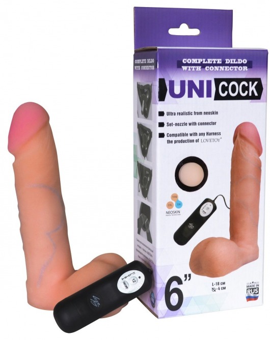 Фаллическая насадка Харнесс UNICOCK 6  с вибрацией - 18 см. - LOVETOY (А-Полимер) - купить с доставкой в Йошкар-Оле