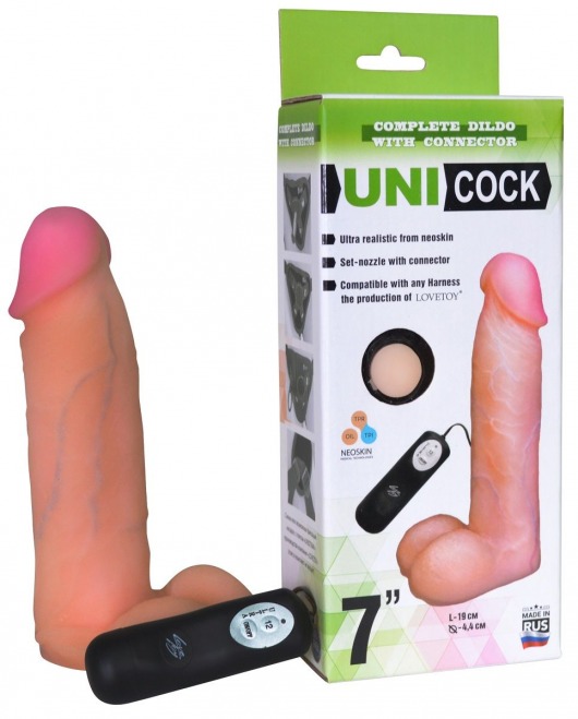 Фаллическая насадка Харнесс UNICOCK 7  с вибрацией - 19 см. - LOVETOY (А-Полимер) - купить с доставкой в Йошкар-Оле