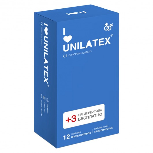 Классические презервативы Unilatex Natural Plain - 12 шт. + 3 шт. в подарок - Unilatex - купить с доставкой в Йошкар-Оле