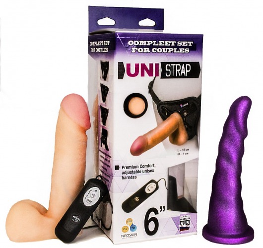 Вибрострапон с двумя насадками UniStrap - 18 и 18 см. - LOVETOY (А-Полимер) - купить с доставкой в Йошкар-Оле