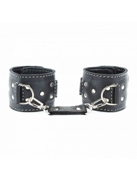 Чёрные кожаные наручники с крупной строчкой - БДСМ Арсенал - купить с доставкой в Йошкар-Оле