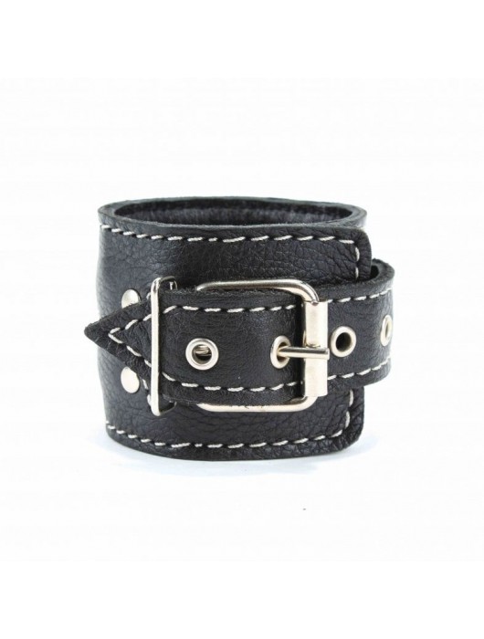 Чёрные кожаные наручники с крупной строчкой - БДСМ Арсенал - купить с доставкой в Йошкар-Оле