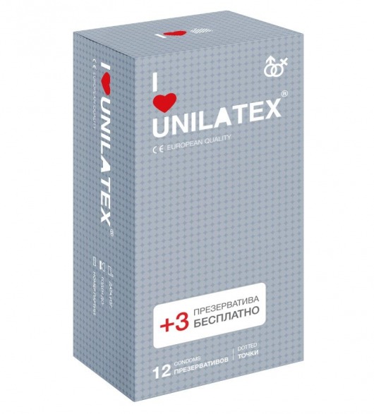 Презервативы с точками Unilatex Dotted - 12 шт. + 3 шт. в подарок - Unilatex - купить с доставкой в Йошкар-Оле