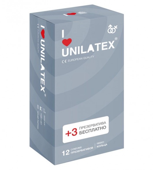 Презервативы с рёбрами Unilatex Ribbed - 12 шт. + 3 шт. в подарок - Unilatex - купить с доставкой в Йошкар-Оле