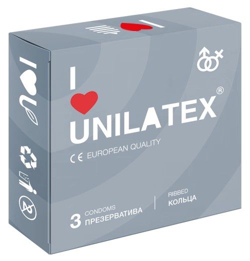 Презервативы с рёбрами Unilatex Ribbed - 3 шт. - Unilatex - купить с доставкой в Йошкар-Оле