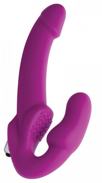 Ярко-розовый безремневой вибрострапон Evoke Vibrating Strapless Silicone Strap-on Dildo - XR Brands - купить с доставкой в Йошкар-Оле