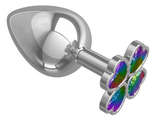Серебристая анальная пробка-клевер с радужным кристаллом - 9,5 см. - Джага-Джага - купить с доставкой в Йошкар-Оле