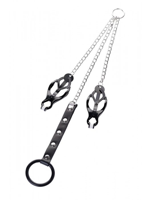 Черно-серебристые зажимы для сосков с кольцом для пениса TOYFA Metal - ToyFa - купить с доставкой в Йошкар-Оле