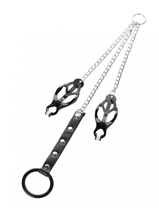 Черно-серебристые зажимы для сосков с кольцом для пениса TOYFA Metal - ToyFa - купить с доставкой в Йошкар-Оле