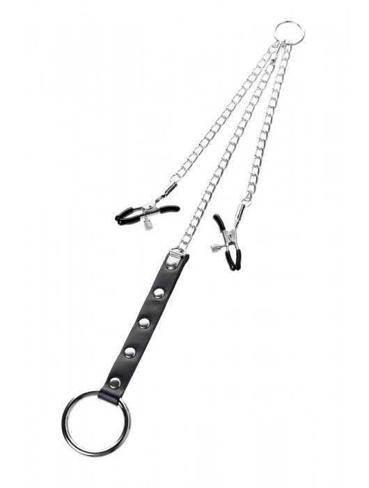 Серебристо-чёрные зажимы для сосков с кольцом для пениса TOYFA Metal - ToyFa - купить с доставкой в Йошкар-Оле